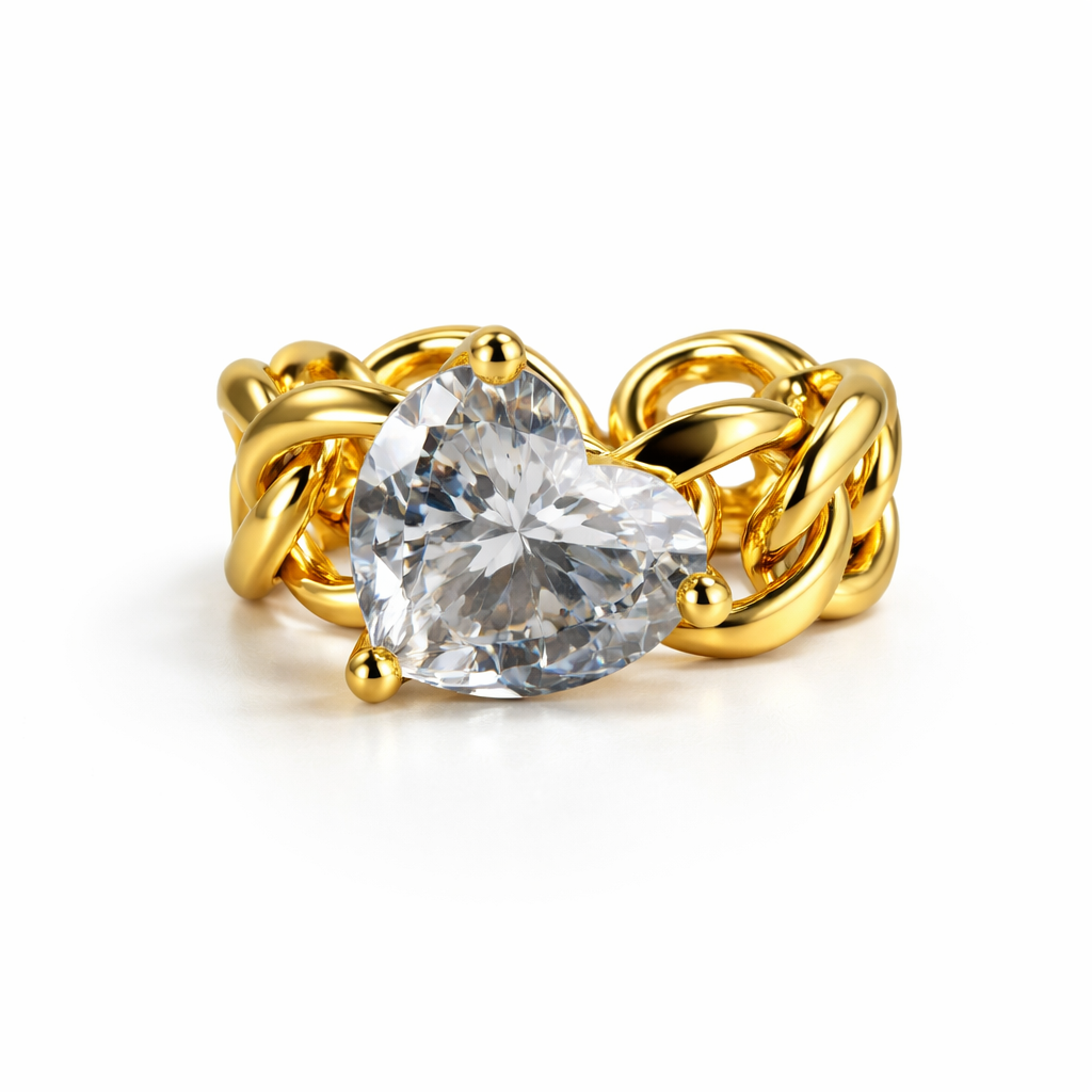 Image of Aurora Heart Chain Silver Ring – Luxury Zircon Statement Ring for Women