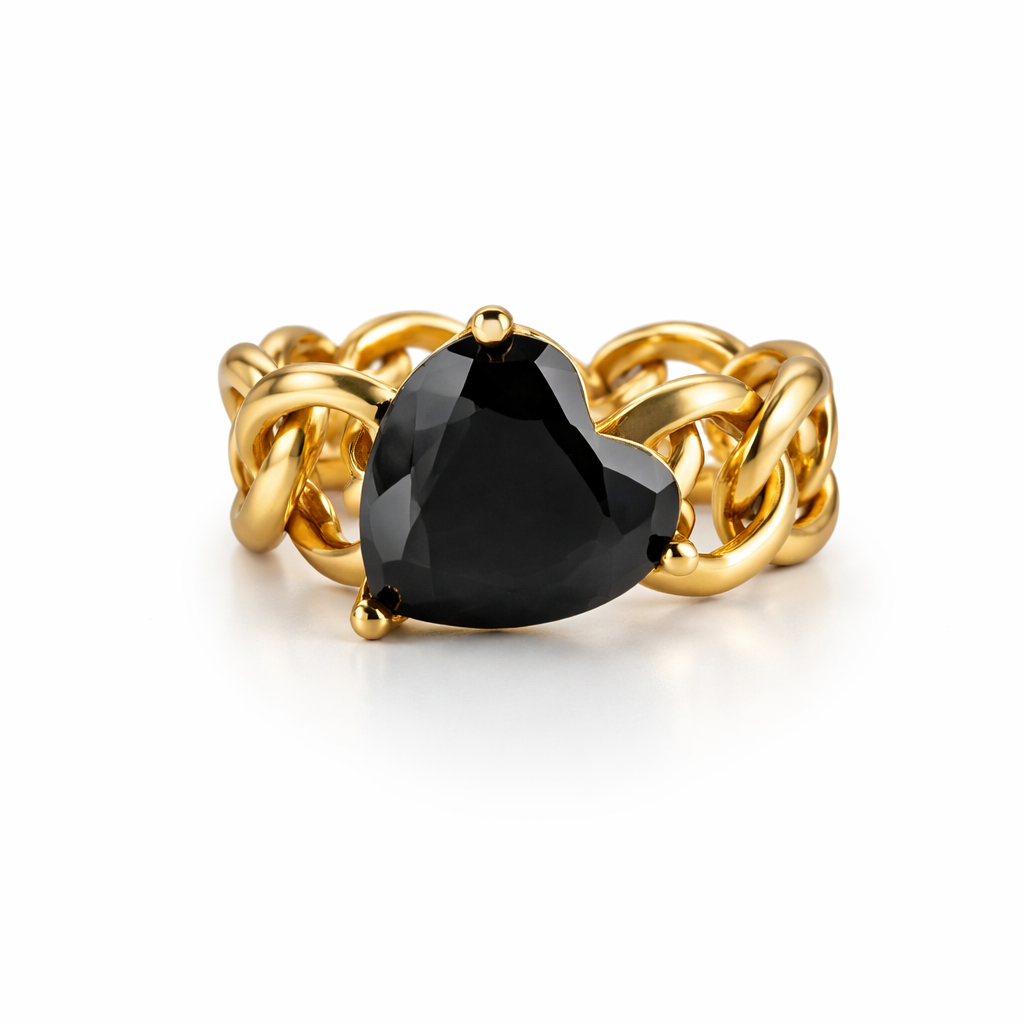 Image of Aurora Heart Chain Silver Ring – Luxury Zircon Statement Ring for Women