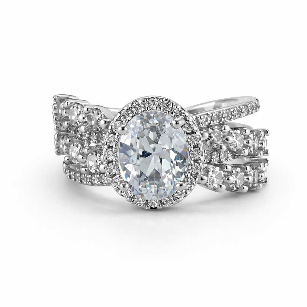 Image of Elegant Stone Halo Ring for Women – Silver Finish