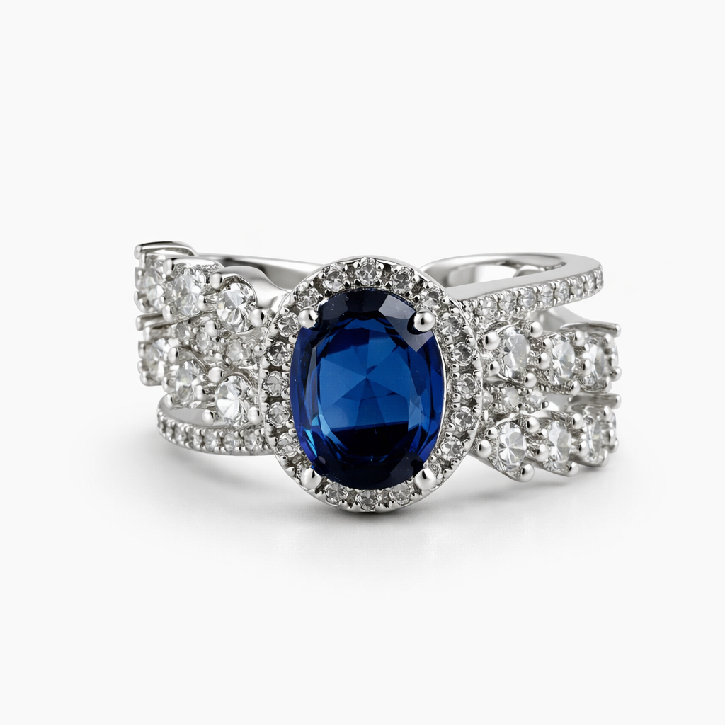 Image of Elegant Stone Halo Ring for Women – Silver Finish