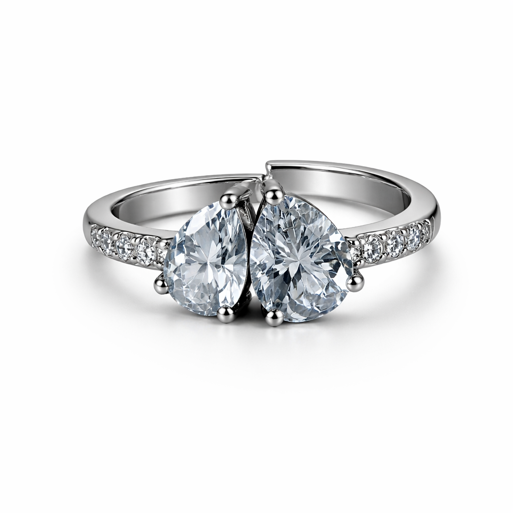 Image of Twin Pear Gemstone Open Ring – Adjustable Luxury Statement Ring