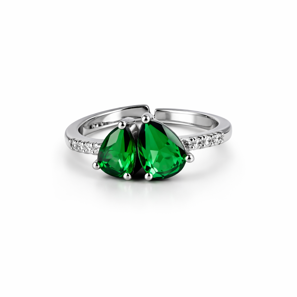 Image of Twin Pear Gemstone Open Ring – Adjustable Luxury Statement Ring