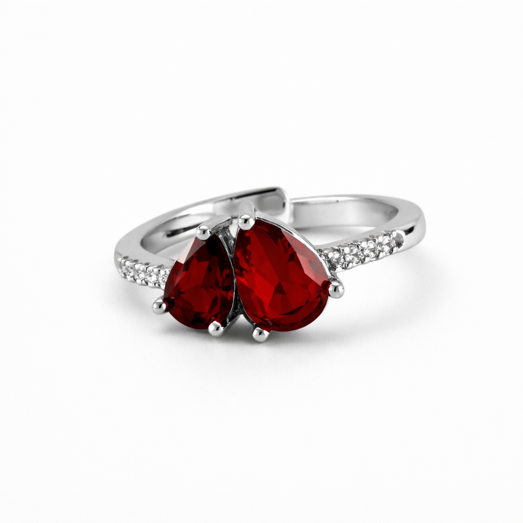 Image of Twin Pear Gemstone Open Ring – Adjustable Luxury Statement Ring