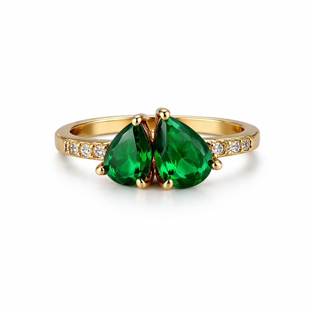 Image of Dual Heart Gemstone Adjustable Ring for Women – Elegant Gold Finish