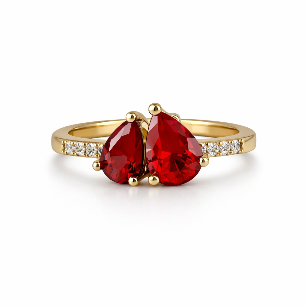 Image of Dual Heart Gemstone Adjustable Ring for Women – Elegant Gold Finish