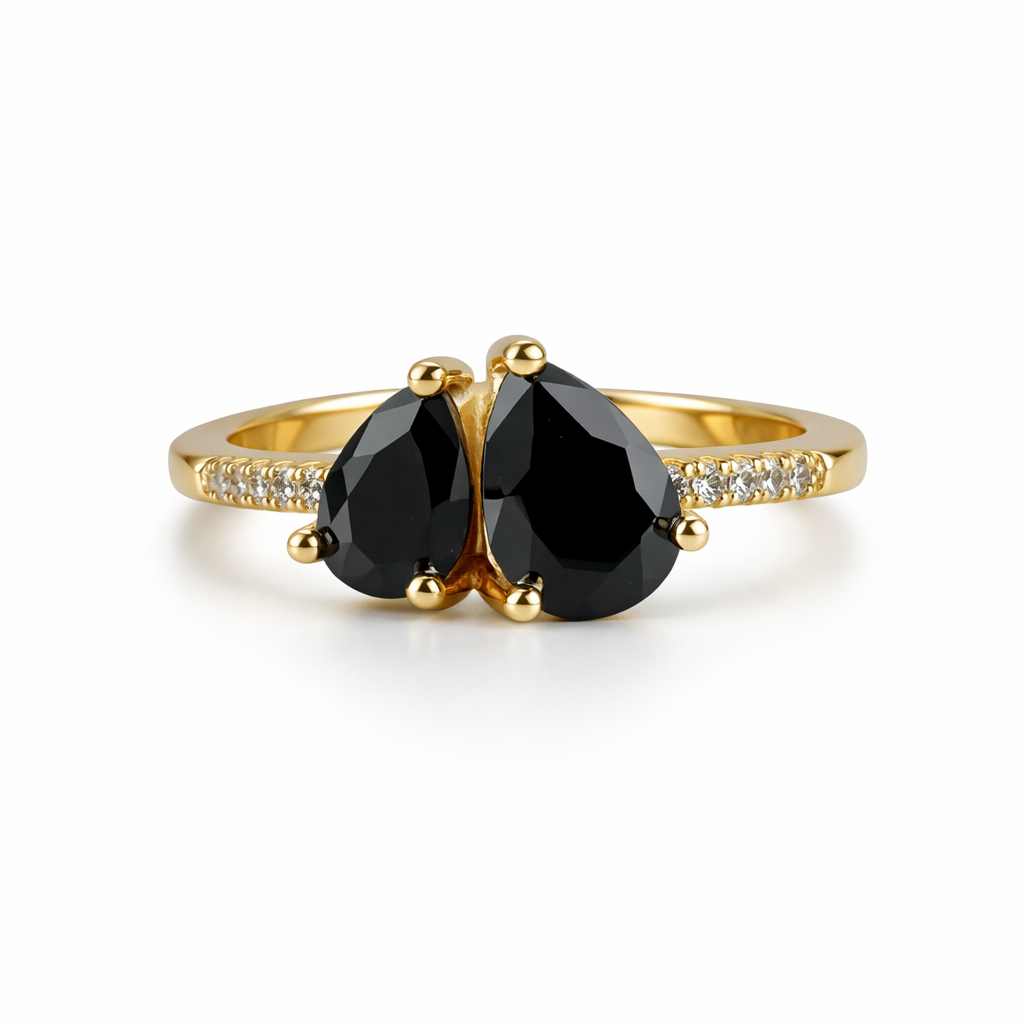 Image of Dual Heart Gemstone Adjustable Ring for Women – Elegant Gold Finish