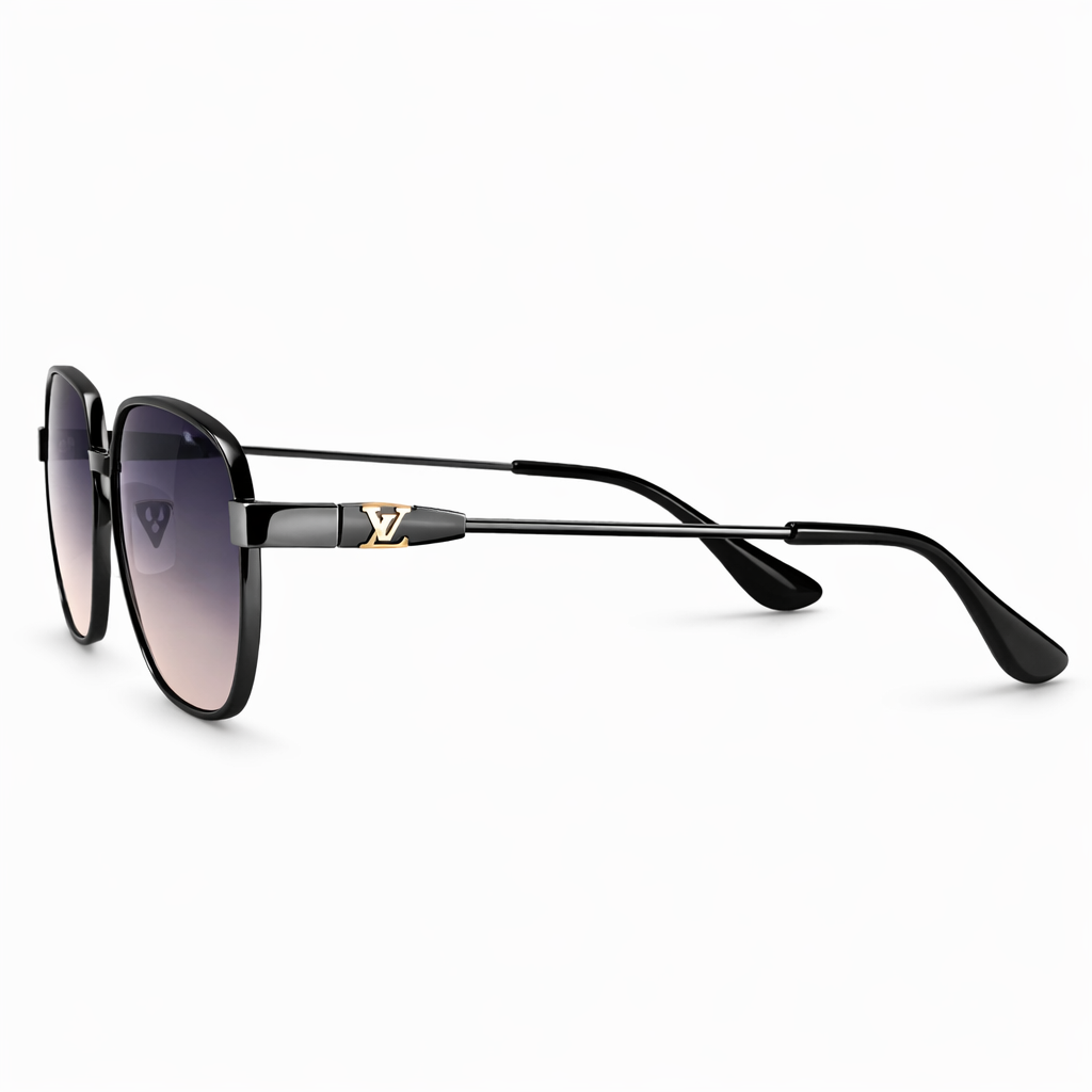 Image of Luxury Inspired Black Square Sunglasses for Men – Gradient Lens Metal Frame