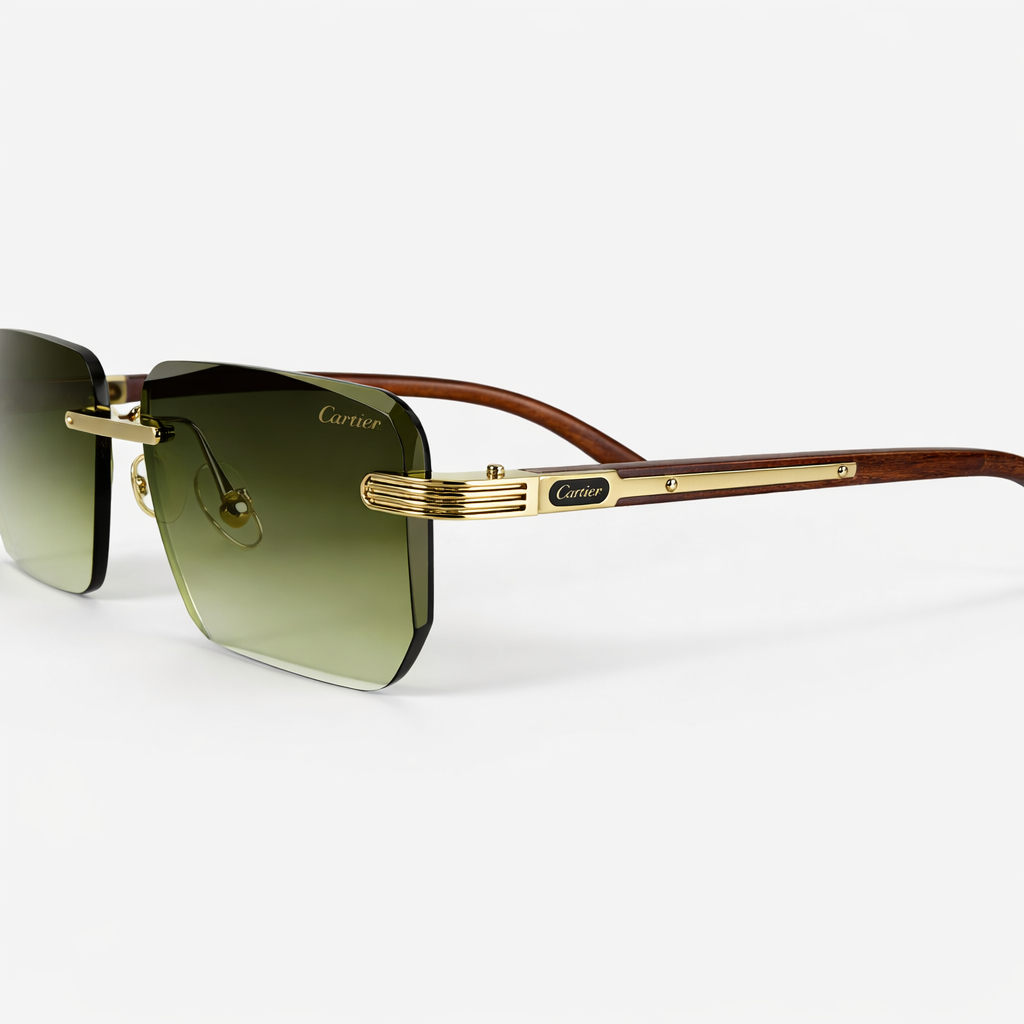 Image of Luxury Inspired Square Sunglasses for Men – Gold Frame with Wood-Finish Arms
