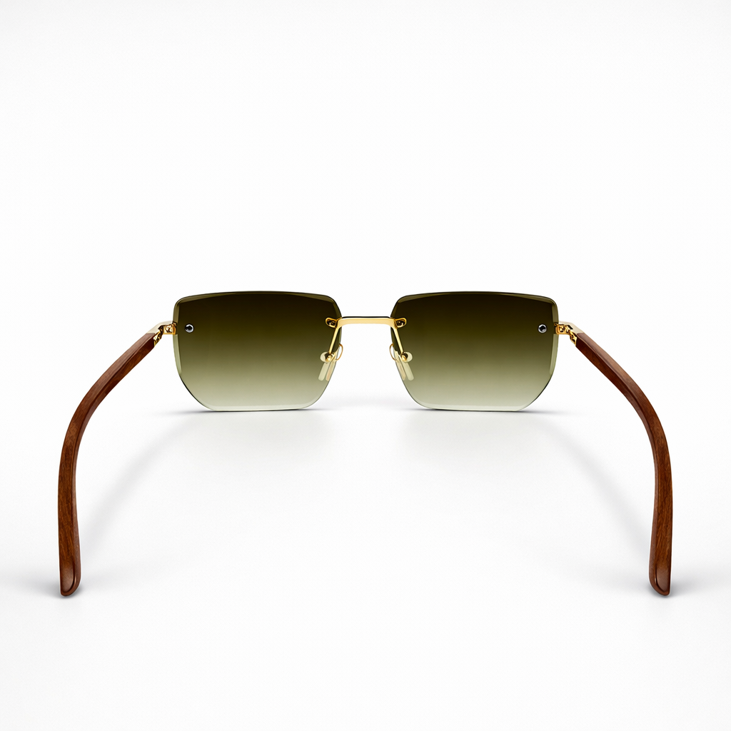 Image of Luxury Inspired Square Sunglasses for Men – Gold Frame with Wood-Finish Arms