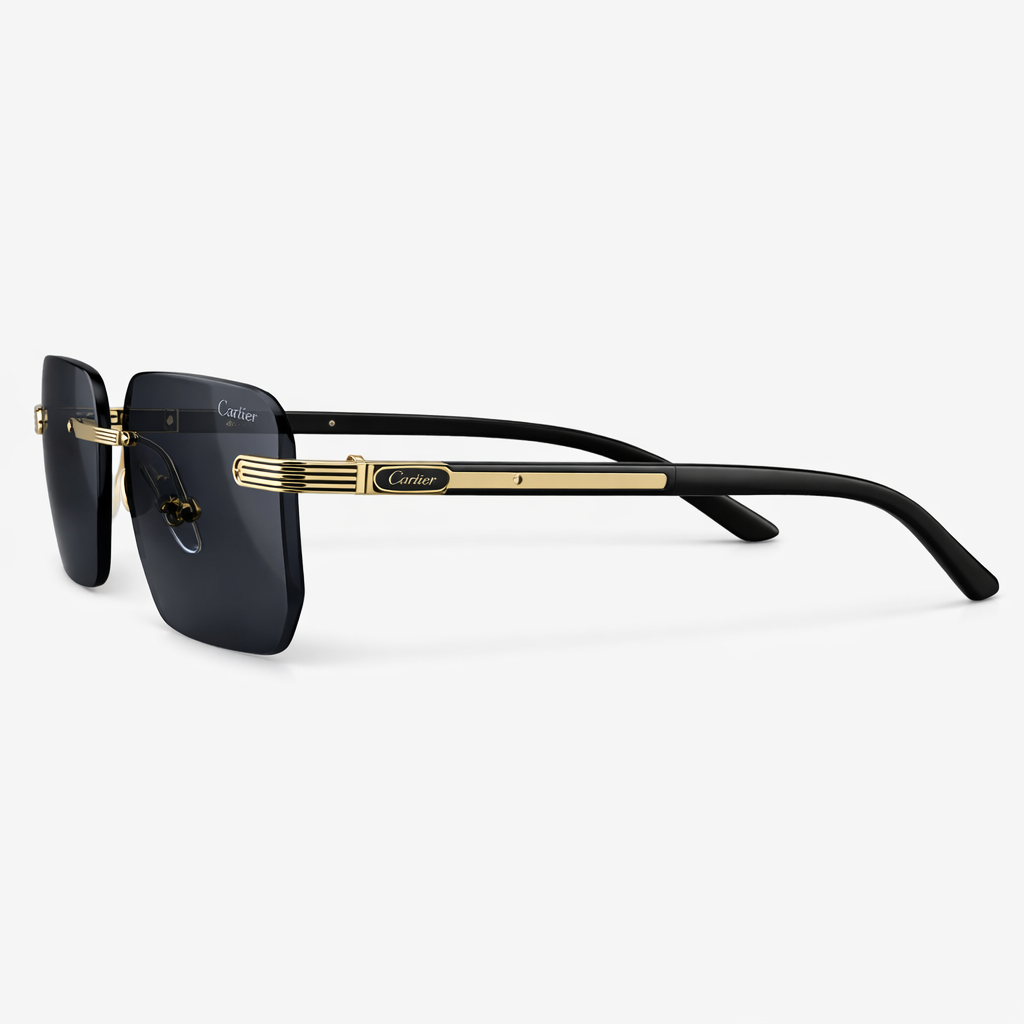 Image of Luxury Inspired Rimless Square Sunglasses for Men – Black & Gold Frame with Dark Blue Lenses