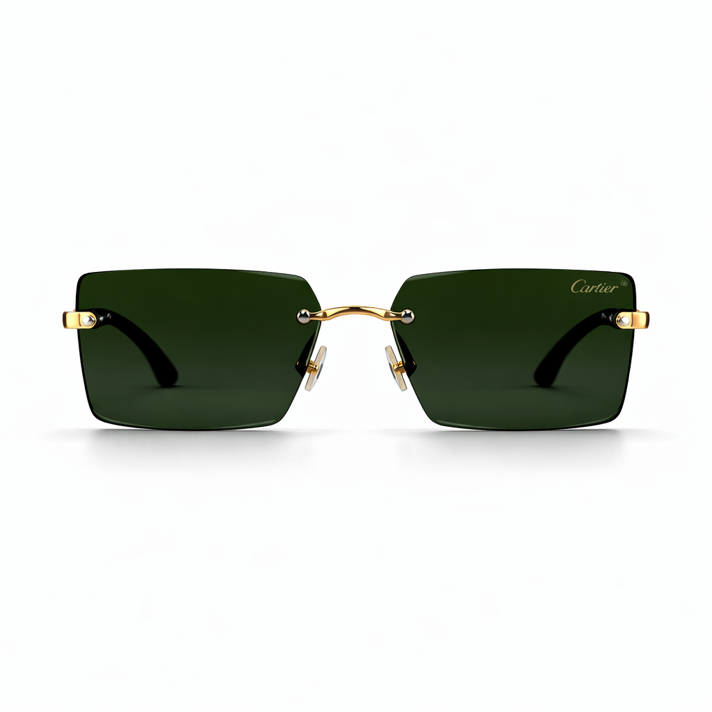 Image of Luxury Inspired Rimless Square Sunglasses for Men – Gold Frame with Green Lenses
