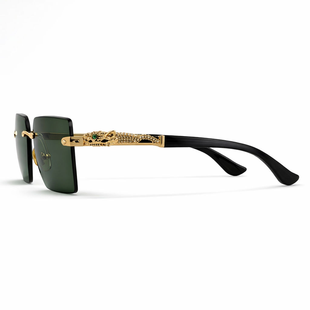 Image of Luxury Inspired Rimless Square Sunglasses for Men – Gold Frame with Green Lenses