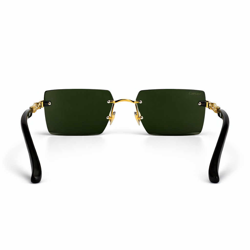 Image of Luxury Inspired Rimless Square Sunglasses for Men – Gold Frame with Green Lenses
