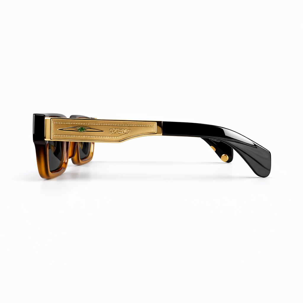 Image of Luxury Inspired Square Sunglasses for Men – Black & Amber Frame with Dark Lenses