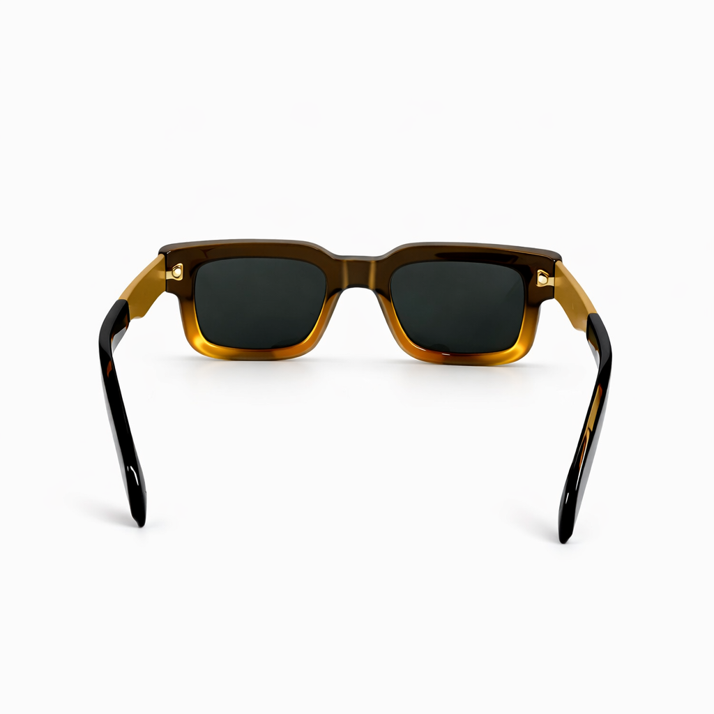 Image of Luxury Inspired Square Sunglasses for Men – Black & Amber Frame with Dark Lenses