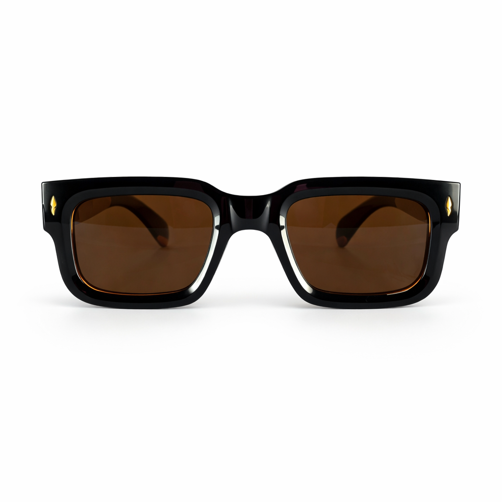 Image of Luxury Inspired Square Sunglasses for Men – Black Frame with Amber Accents