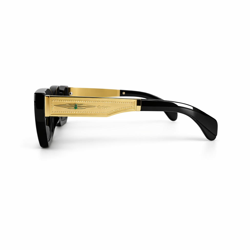Image of Luxury Inspired Square Sunglasses for Men – Black Frame with Gold Side Accents
