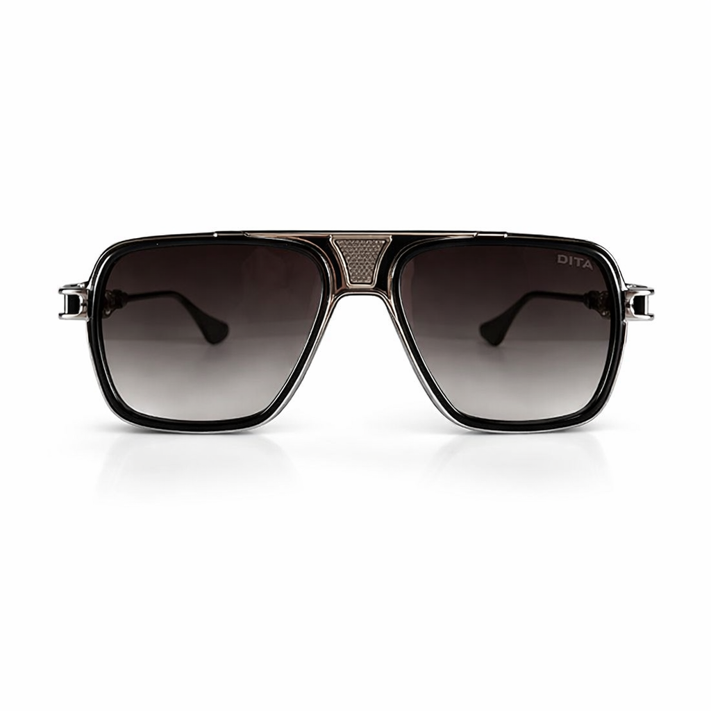 Image of Luxury Inspired Oversized Square Sunglasses for Men – Black & Gold Frame with Smoke Gradient Lenses