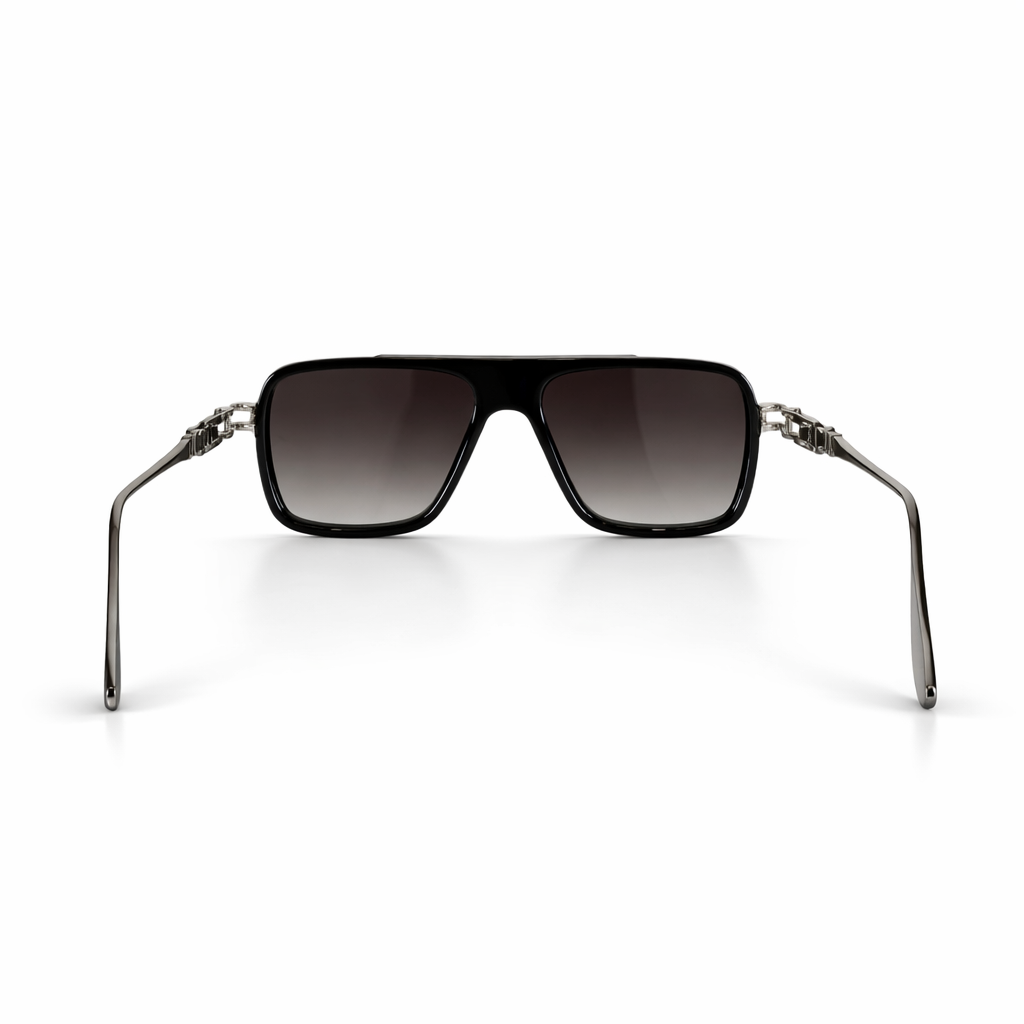 Image of Luxury Inspired Oversized Square Sunglasses for Men – Black & Gold Frame with Smoke Gradient Lenses