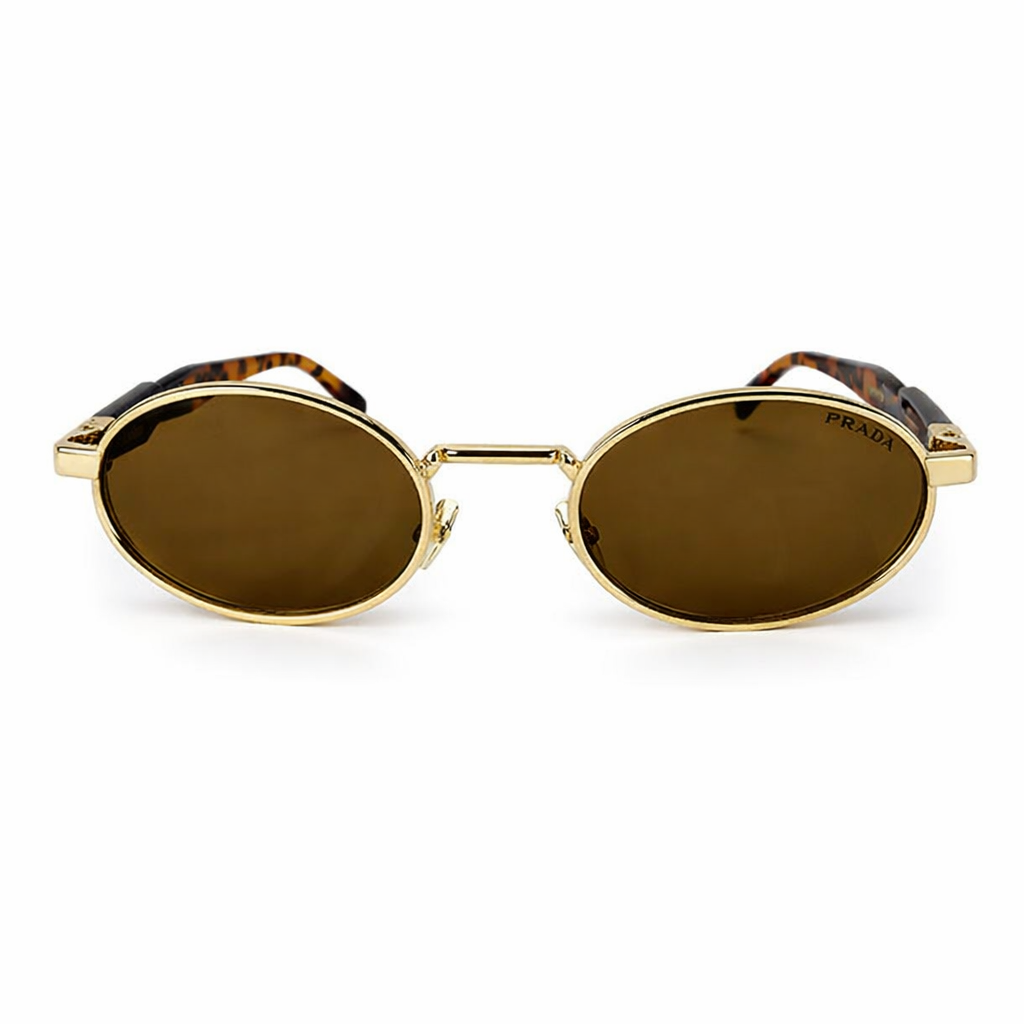 Image of Luxury Round Gold Frame Sunglasses with Brown Lenses – Tortoiseshell Arms
