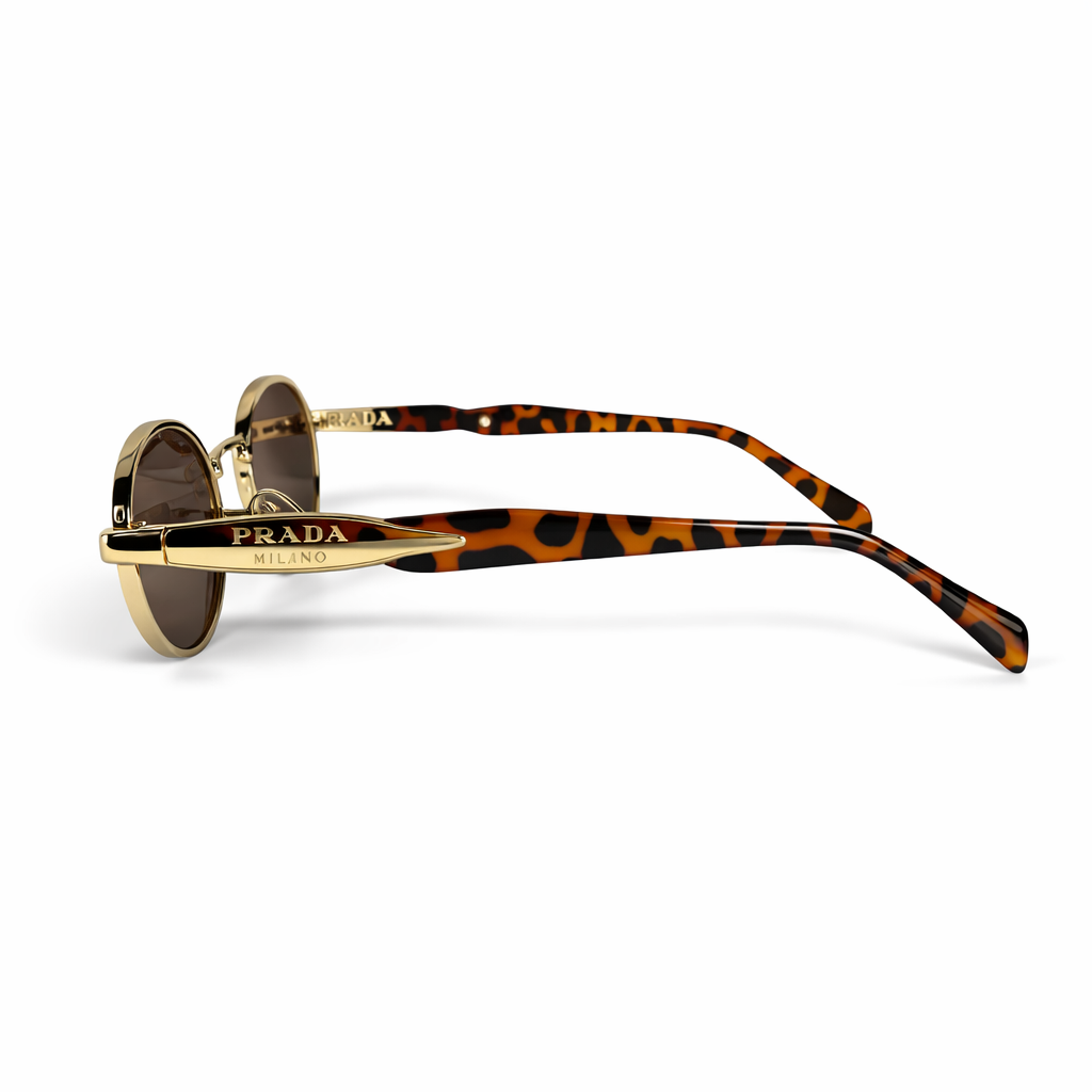 Image of Luxury Round Gold Frame Sunglasses with Brown Lenses – Tortoiseshell Arms