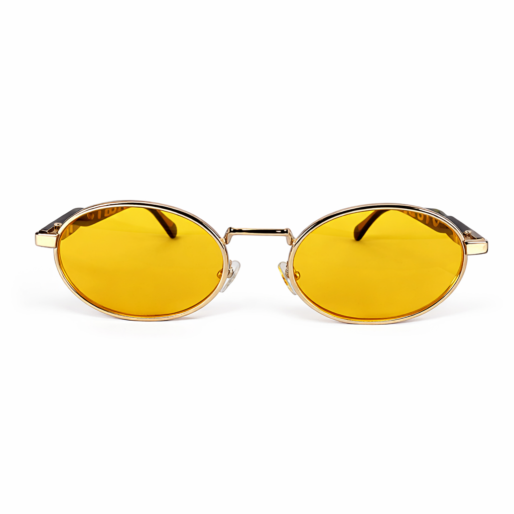 Image of Luxury Round Gold Sunglasses with Yellow Lenses & Tortoiseshell Arms