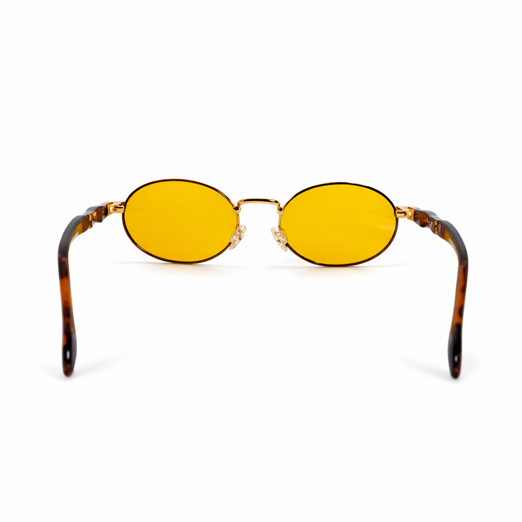 Image of Luxury Round Gold Sunglasses with Yellow Lenses & Tortoiseshell Arms