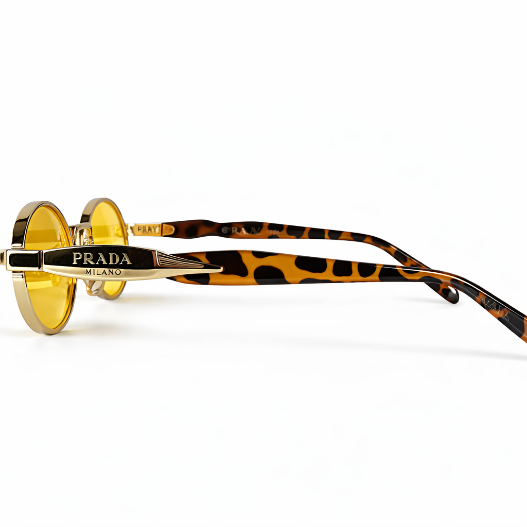 Image of Luxury Round Gold Sunglasses with Yellow Lenses & Tortoiseshell Arms