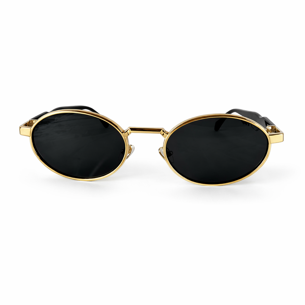 Image of Luxury Round Gold Frame Sunglasses with Black Lenses – Classic Black Arms
