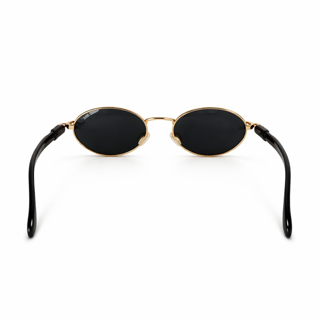 Image of Luxury Round Gold Frame Sunglasses with Black Lenses – Classic Black Arms