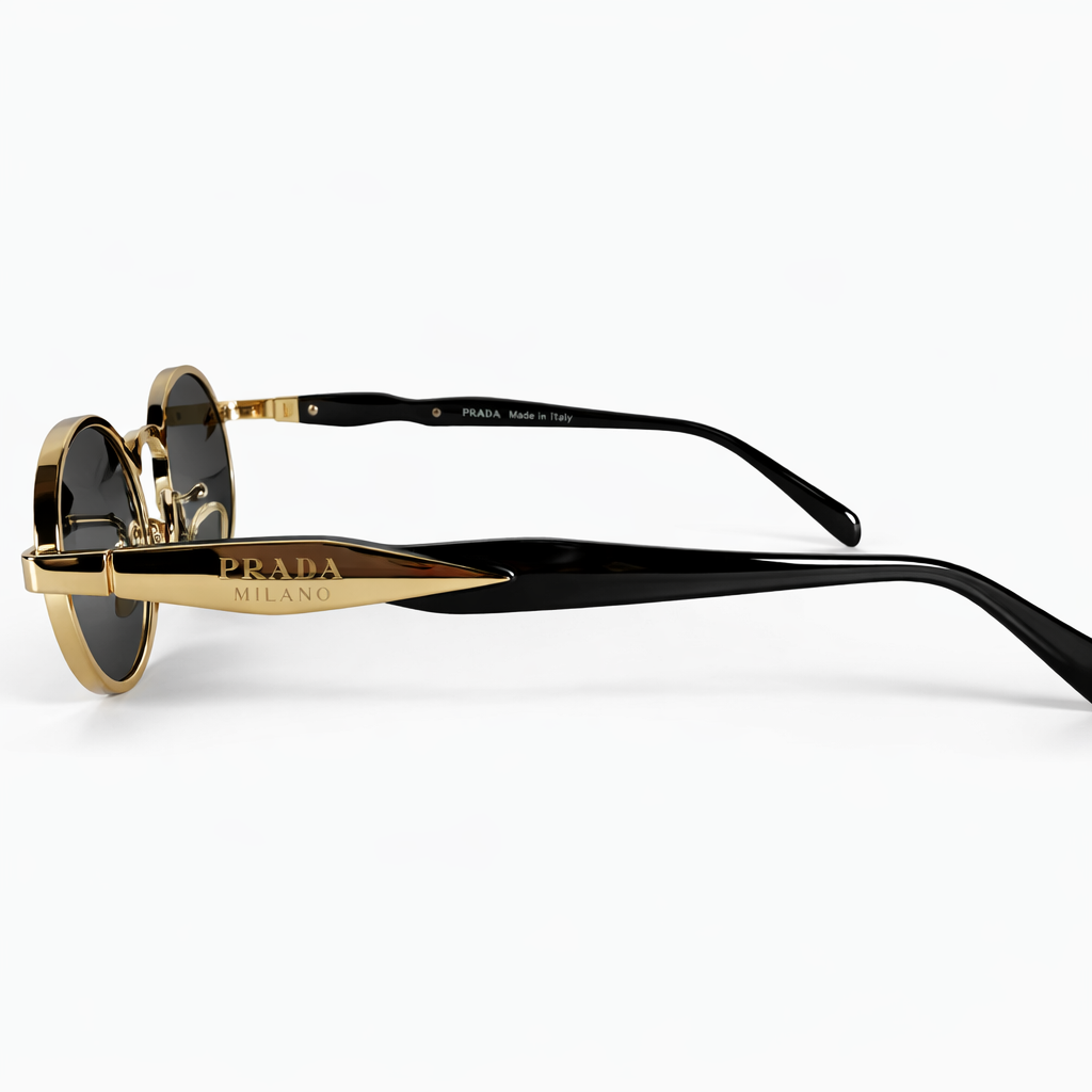 Image of Luxury Round Gold Frame Sunglasses with Black Lenses – Classic Black Arms