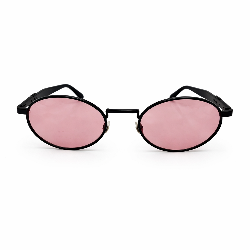 Image of Luxury Black Round Sunglasses with Pink Lenses – Unisex Designer Style Eyewear