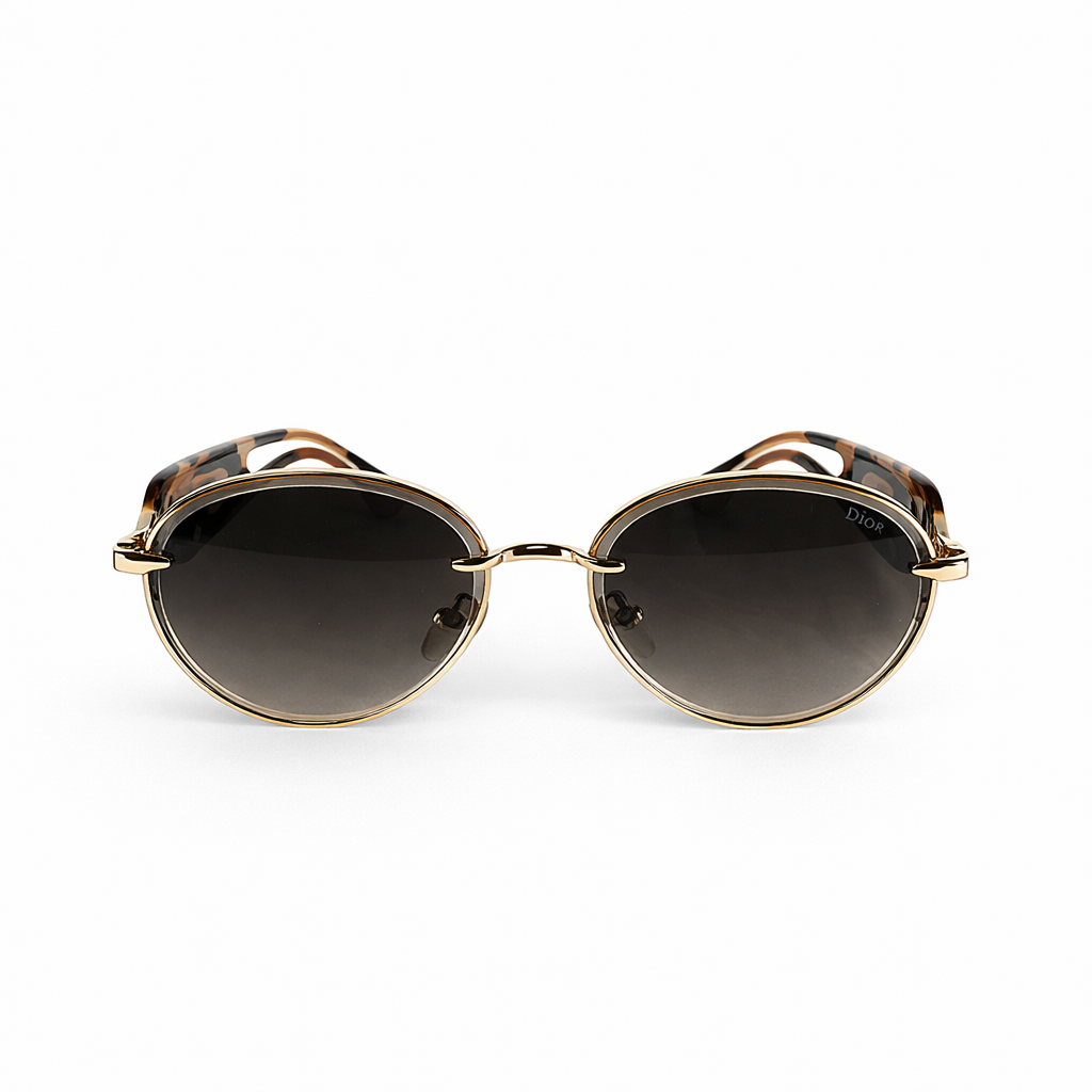 Image of Luxury Oval Sunglasses for Women & Men – Gold Metal Frame with Tortoiseshell Arms