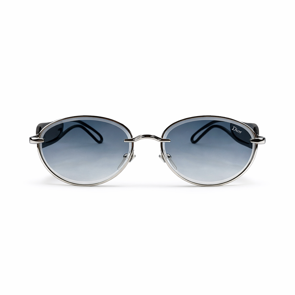 Image of Luxury Oval Metal Sunglasses with Gradient Lenses – Black & Gold Frame