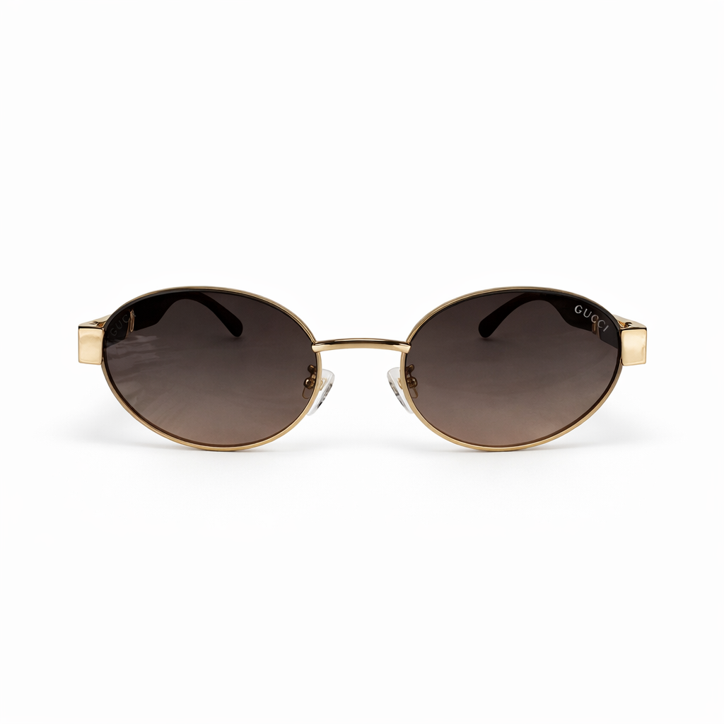 Image of Luxury Oval Gold Sunglasses for Women – Brown Gradient Lenses | Designer Style UV Protection