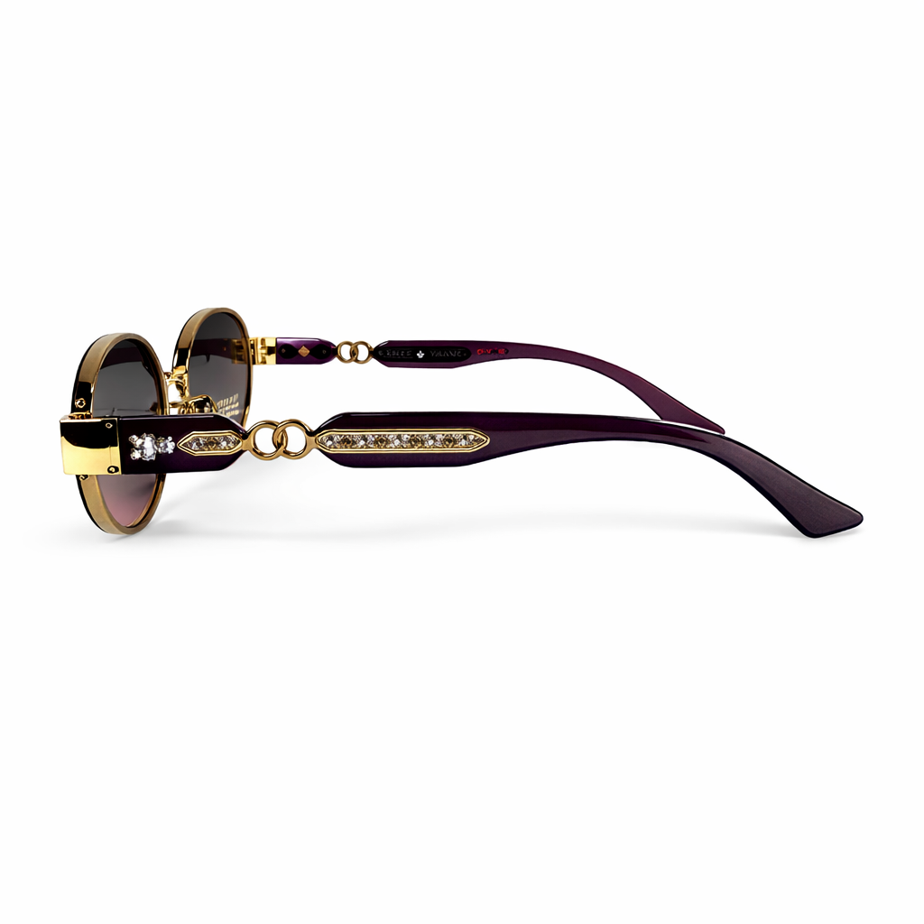 Image of Luxury Oval Gold Sunglasses with Purple Gradient Lenses – Premium Designer Style