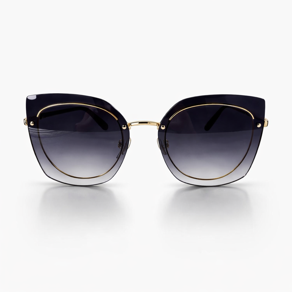 Image of Luxury Oversized Cat-Eye Sunglasses for Women – Black Gradient Lens with Gold Frame
