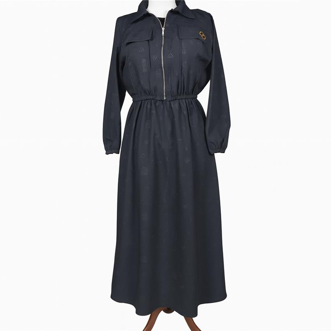 Image of Front-Zip Long Maxi Dress with Elastic Waist