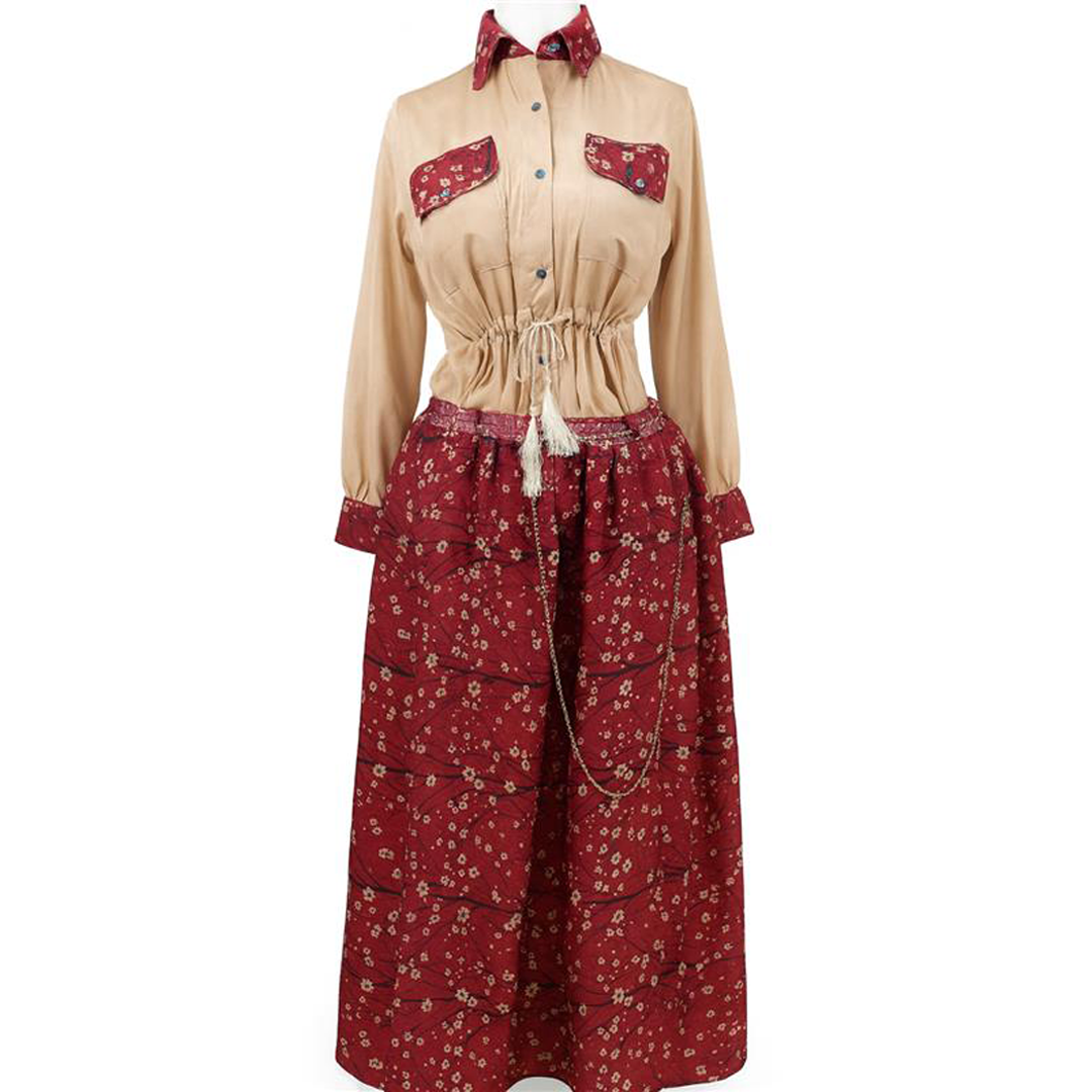 Image of Maxi Dress with Button-Down Bodice and Elastic Waist