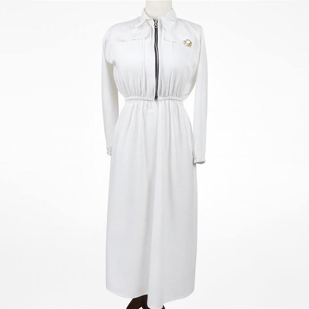 Image of Front-Zip Long Maxi Dress with Elastic Waist