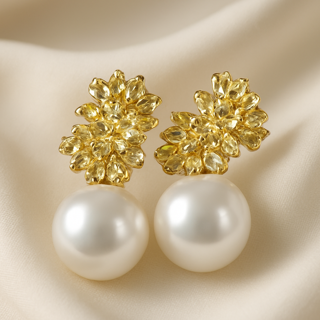 Image of Fancy Gold Ear Studs with Pearls