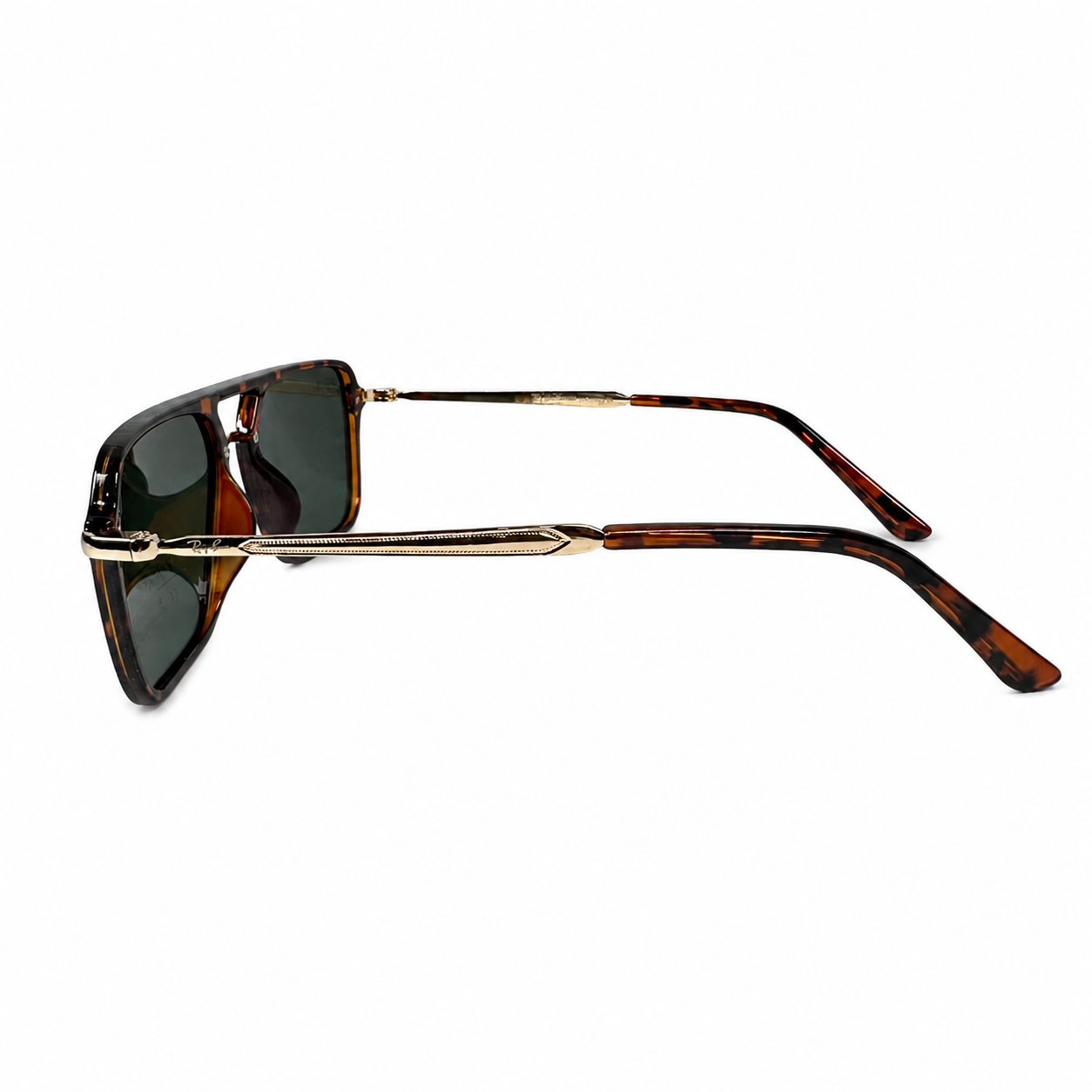 Image of Ray-Ban Style Tortoise Square Navigator Sunglasses | Polarized Green Lenses & Gold Double Bridge | UV400 Protection