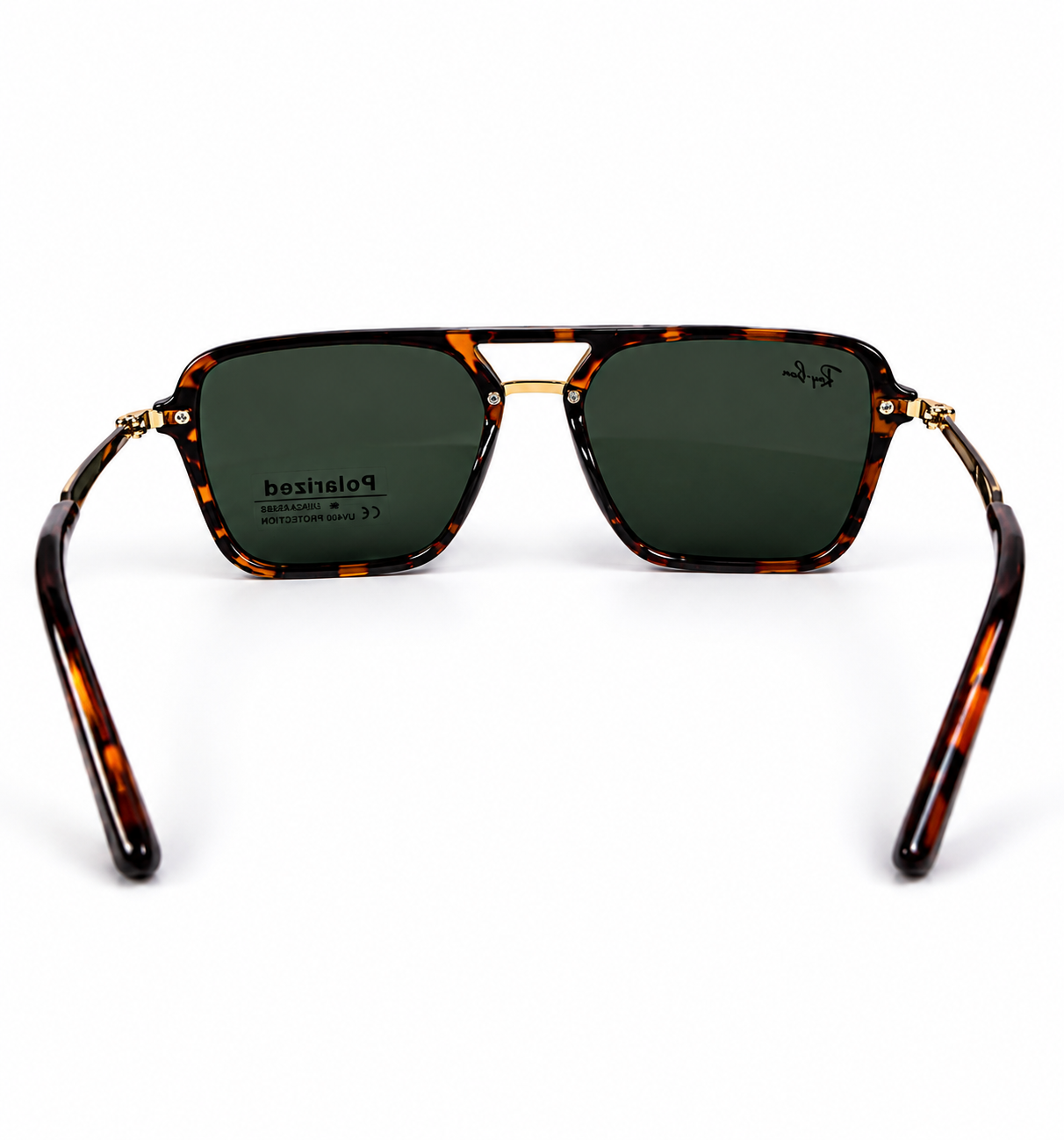 Image of Ray-Ban Style Tortoise Square Navigator Sunglasses | Polarized Green Lenses & Gold Double Bridge | UV400 Protection