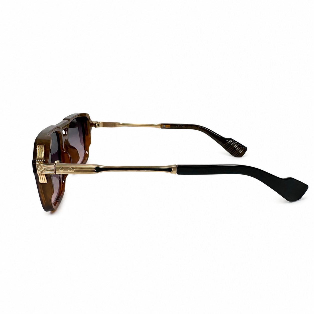 Image of Moscot-Style Black Tortoise Square Navigator Sunglasses | Gradient Lenses & Gold Temple Detail | Men’s Luxury Aviator