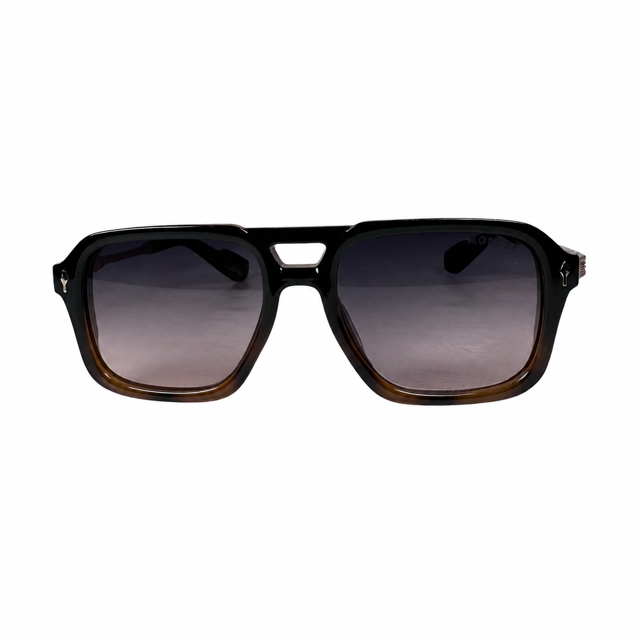 Image of Moscot-Style Black Tortoise Square Navigator Sunglasses | Gradient Lenses & Gold Temple Detail | Men’s Luxury Aviator