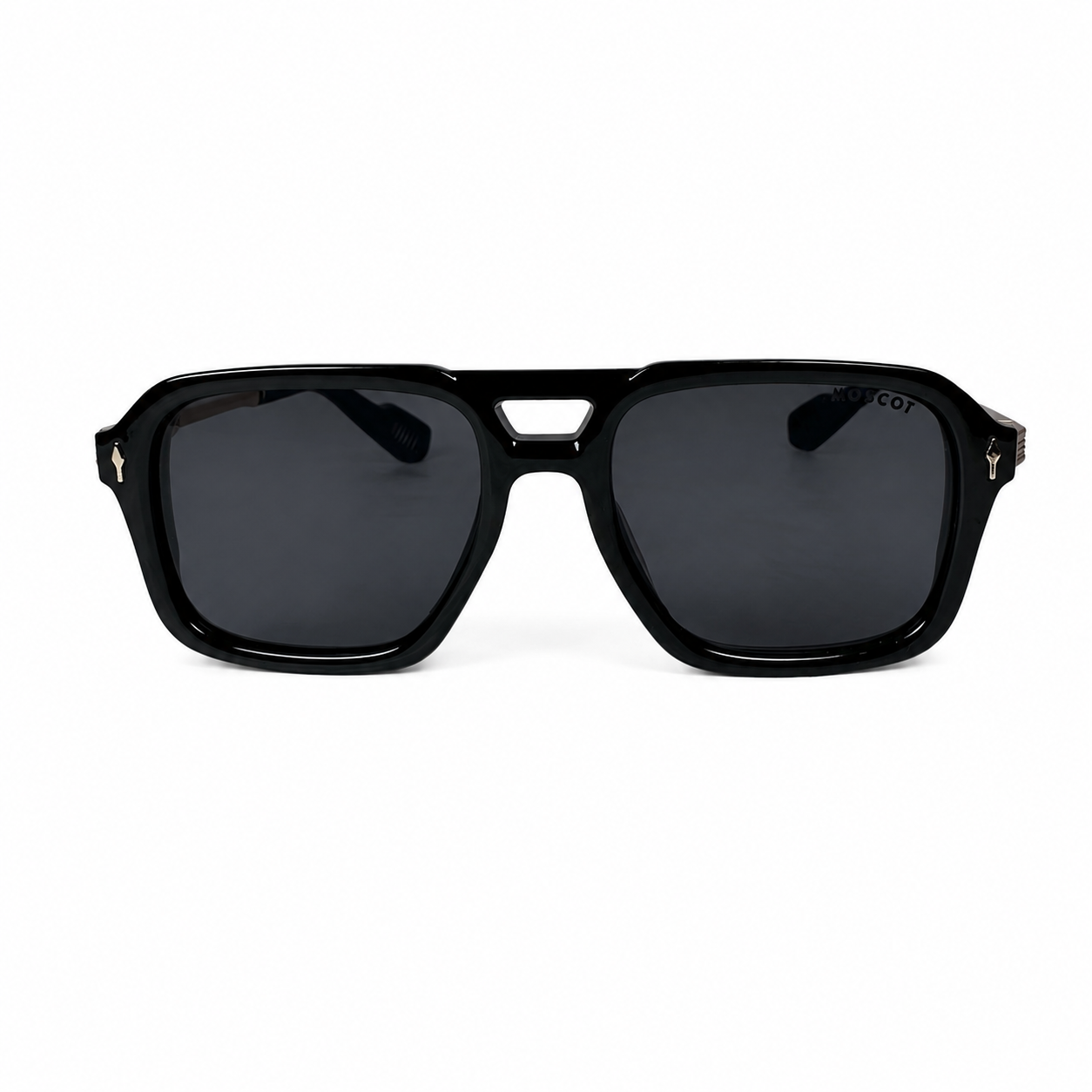 Image of Moscot-Style Black Square Navigator Sunglasses | Dark Lenses & Gold Temple Detail | Men’s Luxury Statement Shades