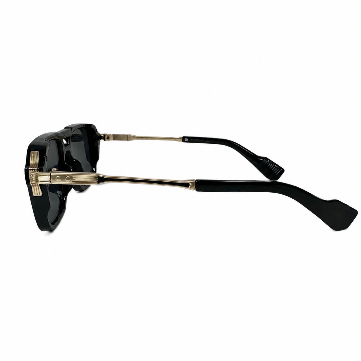 Image of Moscot-Style Black Square Navigator Sunglasses | Dark Lenses & Gold Temple Detail | Men’s Luxury Statement Shades