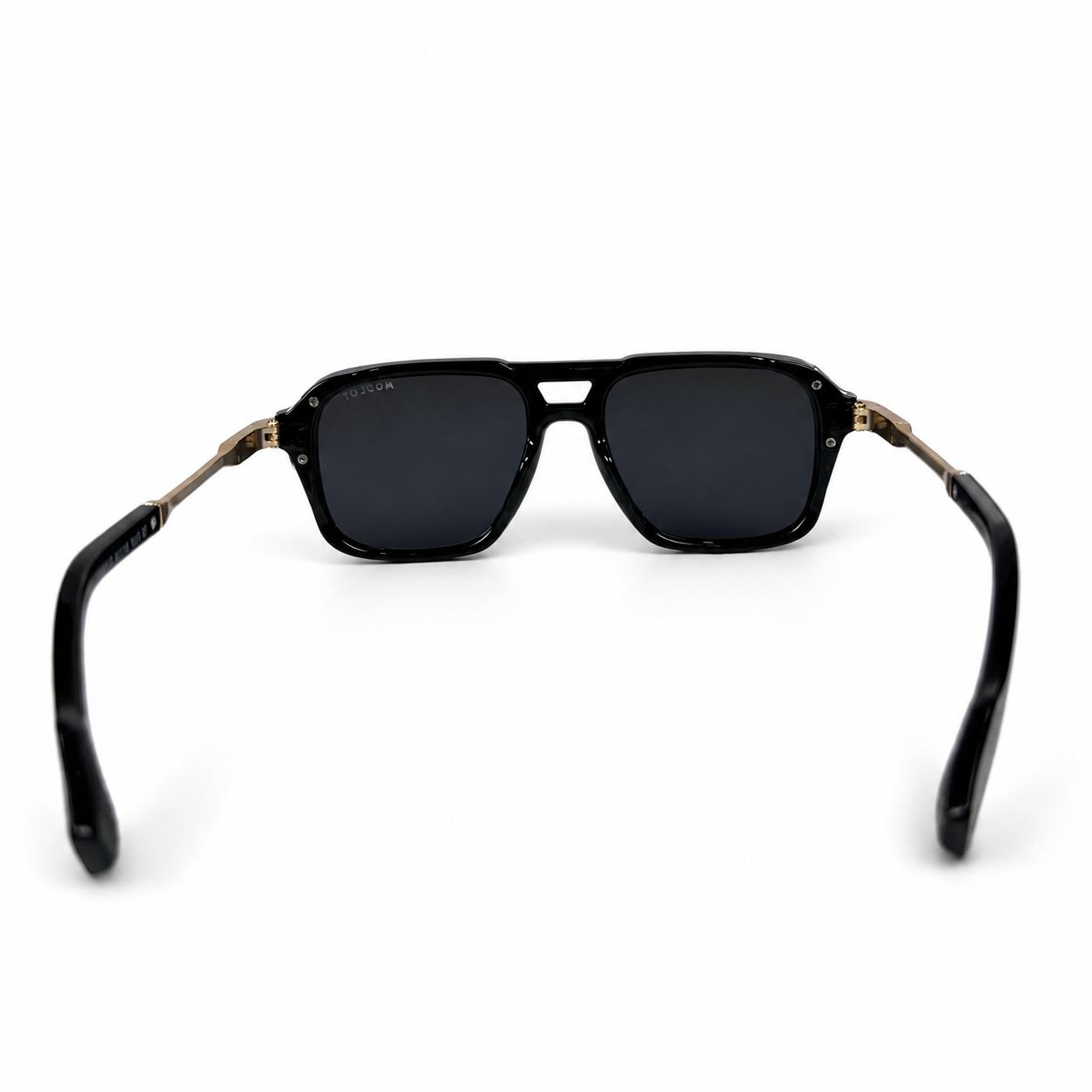 Image of Moscot-Style Black Square Navigator Sunglasses | Dark Lenses & Gold Temple Detail | Men’s Luxury Statement Shades