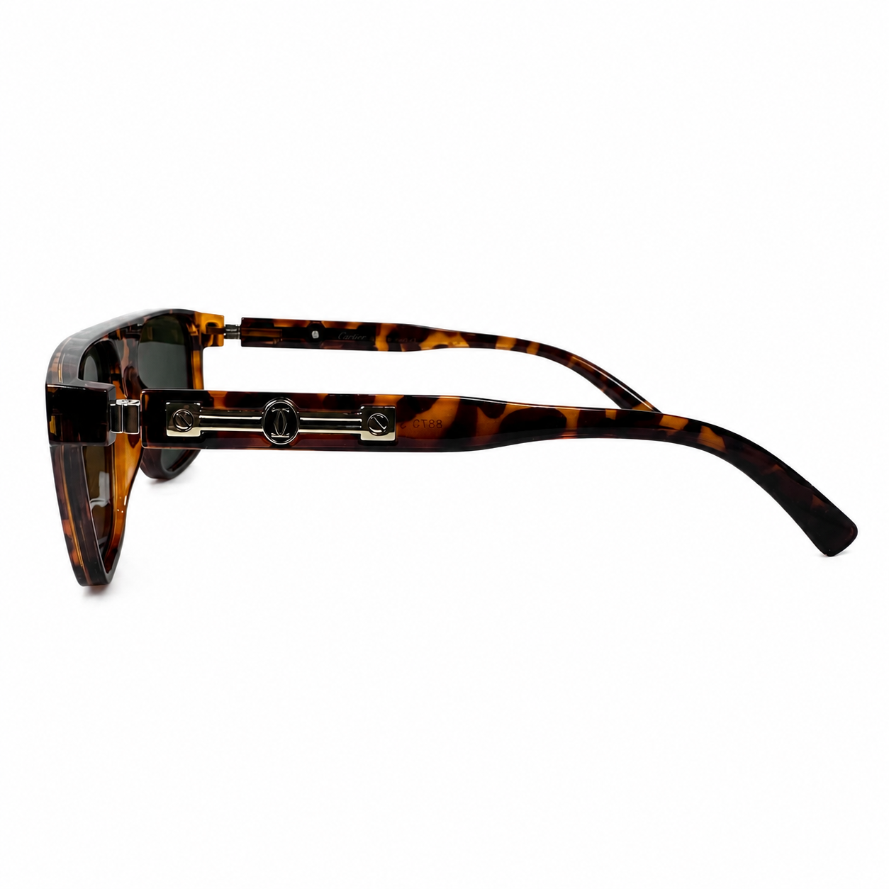 Image of Cartier-Style Tortoise Square Aviator Sunglasses | Polarized Green Lenses & Gold Temple Detail | UV400 Protection