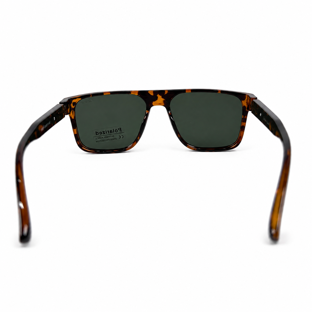 Image of Cartier-Style Tortoise Square Aviator Sunglasses | Polarized Green Lenses & Gold Temple Detail | UV400 Protection